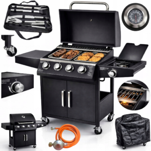 Grill gazowy Riwall Szwagier 0,5l - 5 palnikowy 4+1 + pokrowiec + sztućce