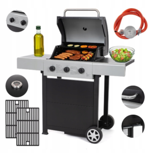 Grill gazowy ogrodowy żeliwny ruszt 3 palniki 7,2kW solidny BlackFlame