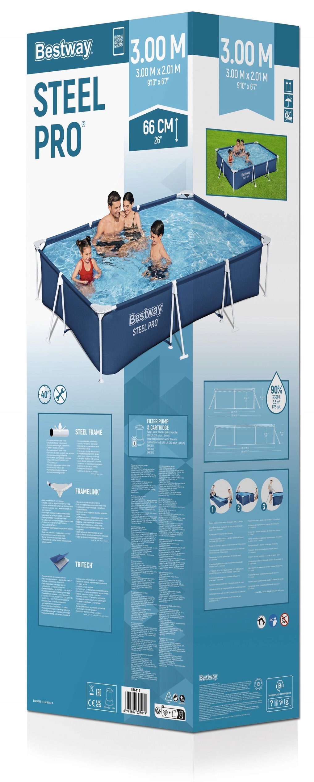 Bestway 56411 Basen Stelażowy Ogrodowy 300x201x66cm Pompa - obrazek 8