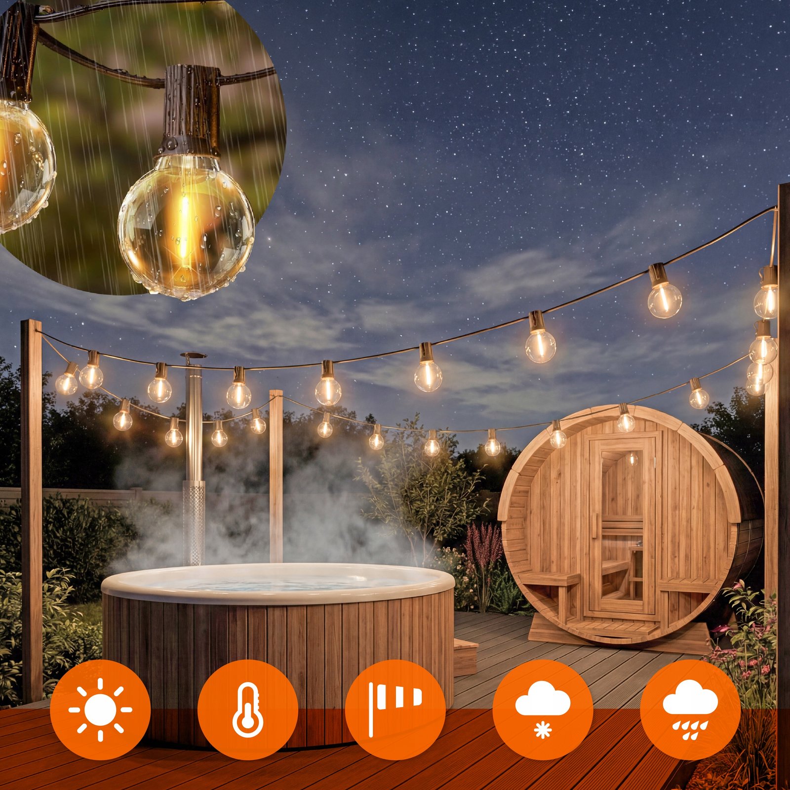 Girlanda Ogrodowa Świetlna 15M 25X Żarówka LED 1W Łańcuch + gratis 2X E12 - obrazek 3