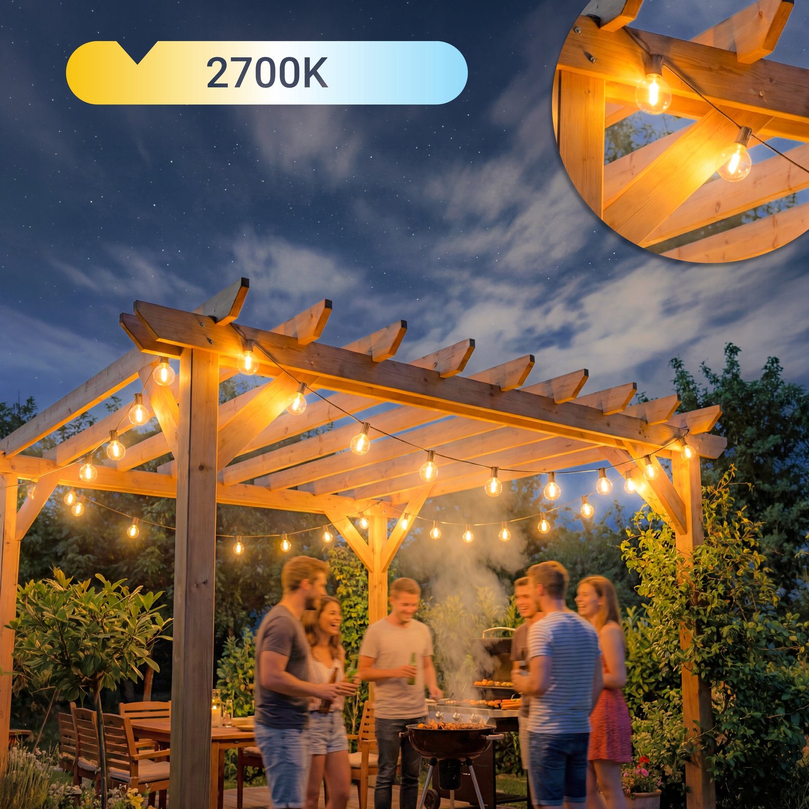Girlanda Ogrodowa Świetlna 15M 25X Żarówka LED 1W Łańcuch + gratis 2X E12 - obrazek 4