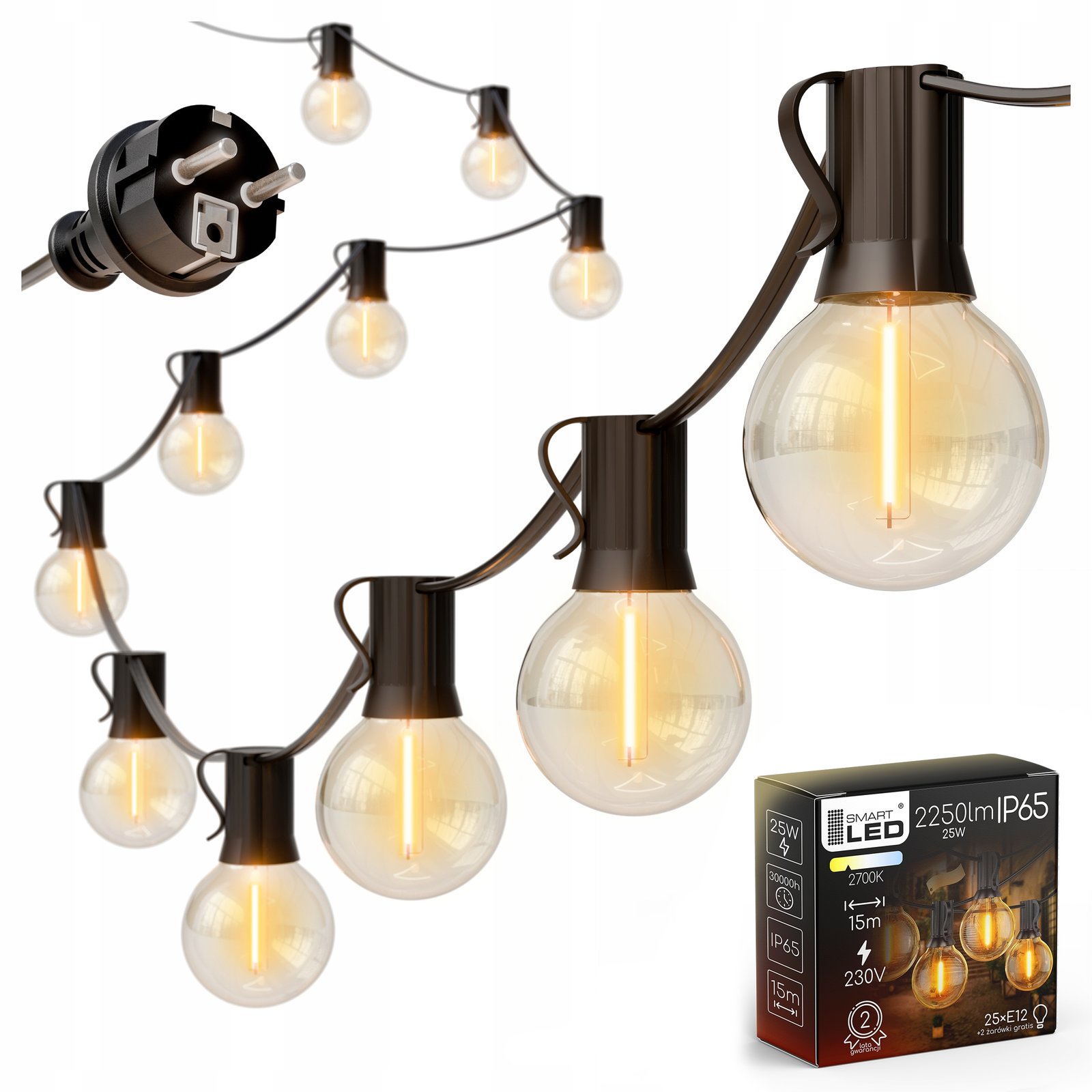 Girlanda Ogrodowa Świetlna 15M 25X Żarówka LED 1W Łańcuch + gratis 2X E12 - obrazek 10