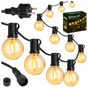 Girlanda Ogrodowa Świetlna 20M 20X Żarówka LED E12 + Przewód Wodoszczelna